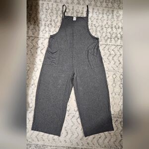 Amazon Womens Size XL Grey Stretchy Lounge Bib Jumpsuit with Pockets